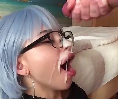 Hot teen in glasses makes a sloppy sucking - Freya Stein