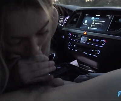 Petite Blonde Teen Chloe Temple plays dangerously in the car with 2 dicks