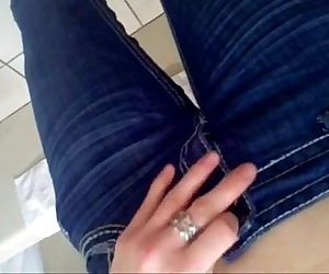 Michigan girl pulling jeans down showing off her pussy -..