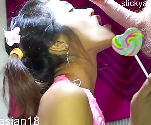 StickyAsian18 Dee takes cum spray hard in the mouth