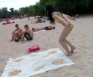 Candid nude nudist teenager butt on the public beach